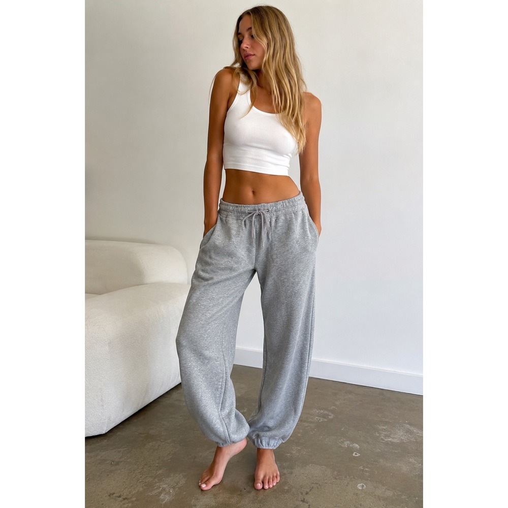 Scoop Womens Gray Heathered Wide Leg Jogger Sweatpants XS 0-2.